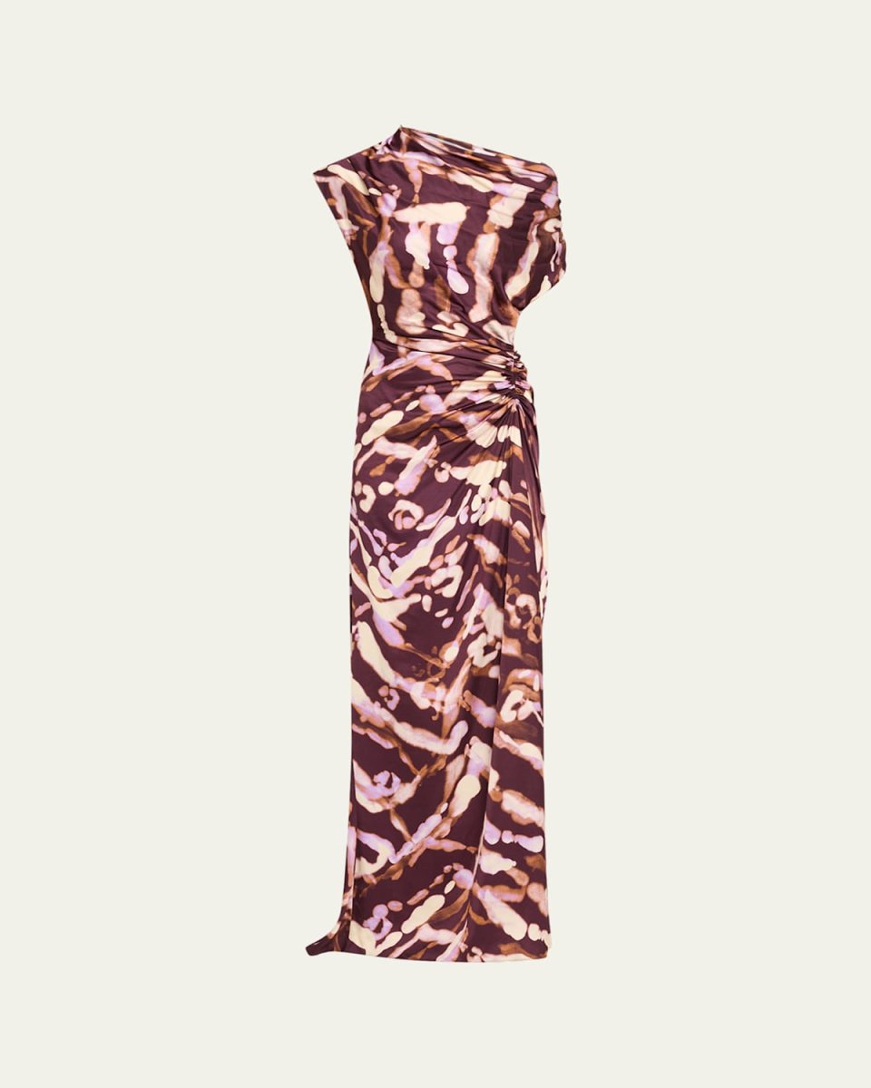 Poppy Hand-Painted Asymmetric Satin Gown